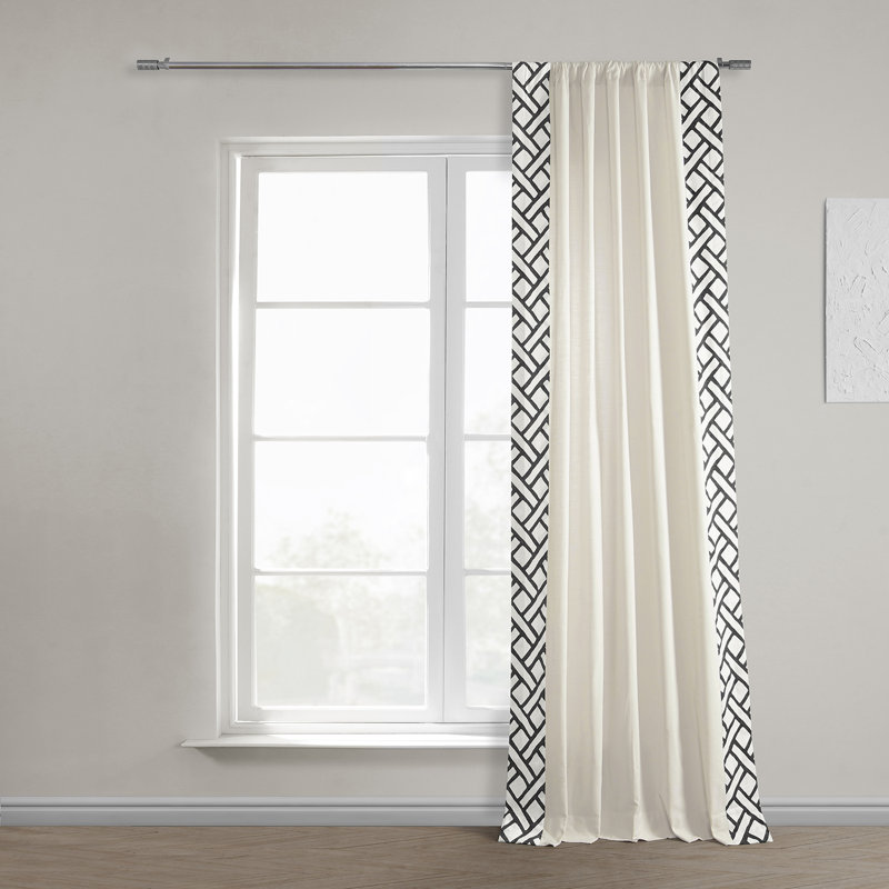 Semi Sheer Curtains for Bedroom - Solid Cotton Bordered Window Curtains Single Panel Drape, 50" W x 84" L