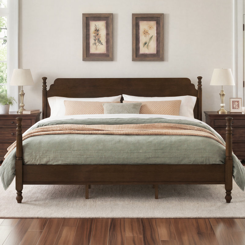 Cleo Solid Wood Bed Frame With Spindle Design, King, Dark Walnut