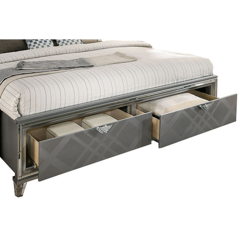 Queen Bed, Silver, Silver, Queen