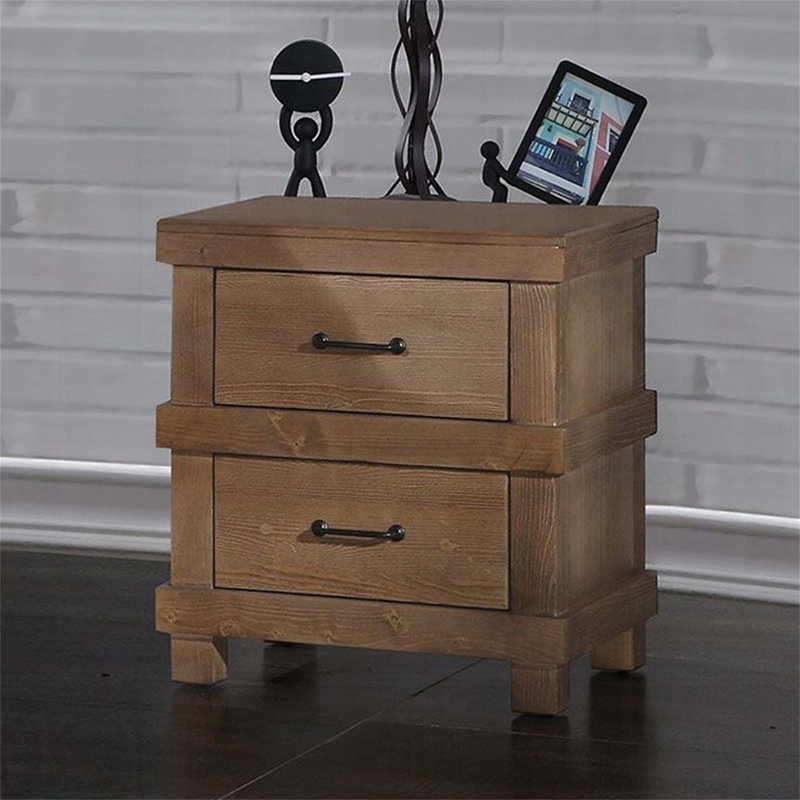Table de chevet en bois avec 2 tiroirs, glissières à roulement à billes et plateau doublé de feutre pour un fonctionnement en douceur et un rangement élégant