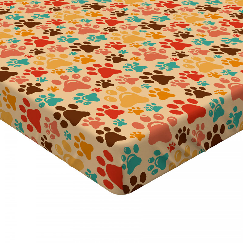 Colourful Paw Prints Microfibre Jersey Knit Fitted Sheet, European Kingsize (160 x 200cm)