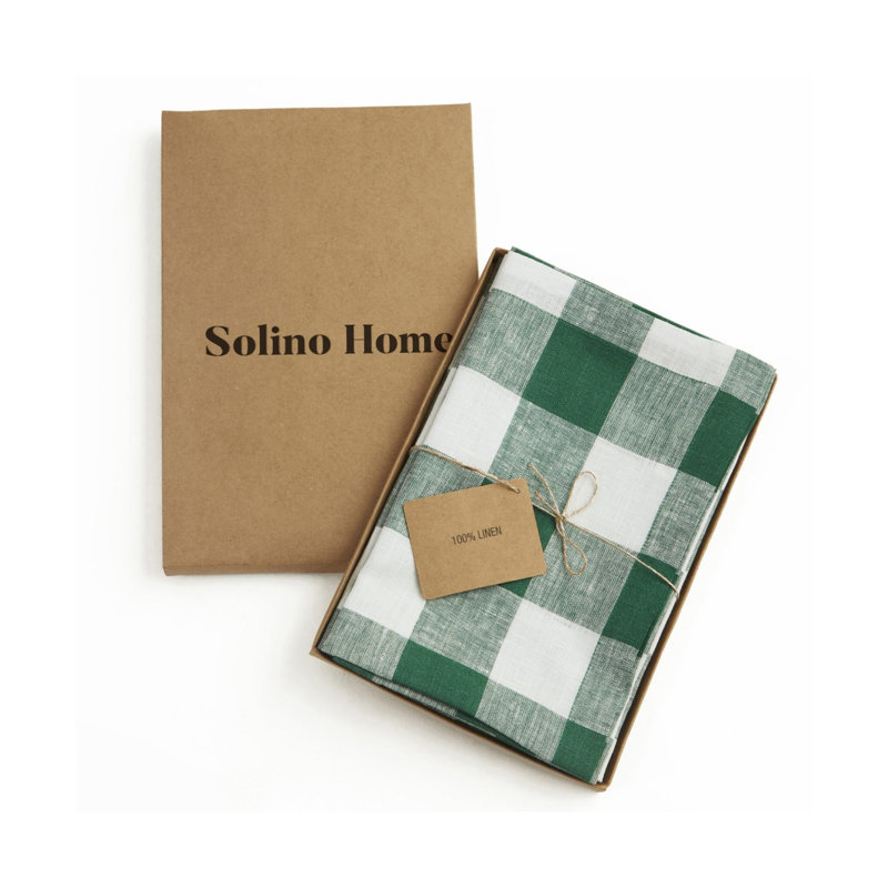 Buffalo Check - 100% Pure Linen Dinner Napkins, Green/White