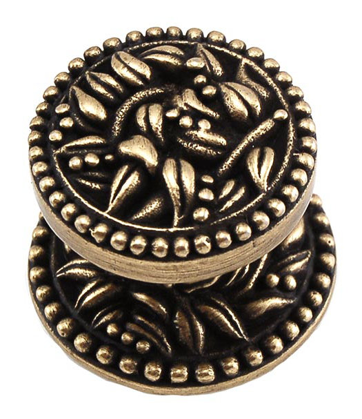 San Michele Mushroom Knob, 1" H x 1" W x 0.875" D, Antique Brass