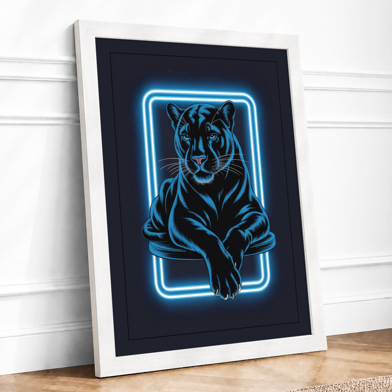 Neon Tiger Modern - Framed Print, A4 - 29.7 x 21.0 cm, White
