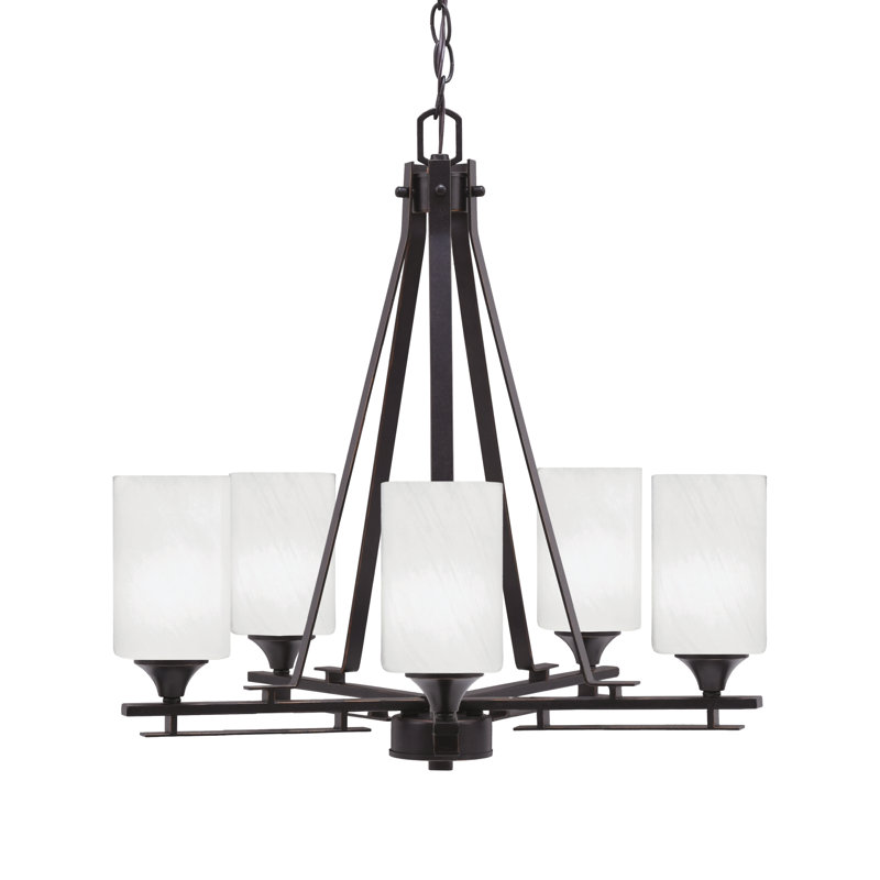 Lustre 5 lumières Uptowne illustré en finition granit foncé avec verre de marbre blanc de 4 po