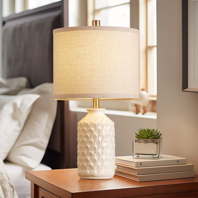 21” White Carved Ceramic Lamp(Set Of 2)