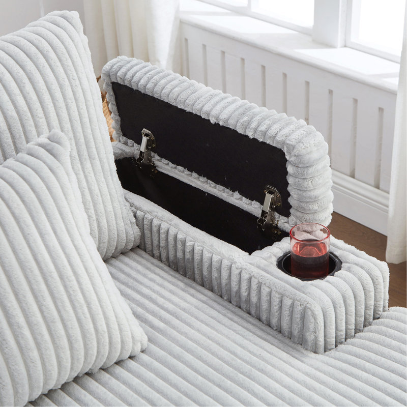 Canapé moderne avec méridienne 75,5 po Canapé-lit avec dossier réglable, porte-gobelets, porte-téléphone et compartiments de rangement pour le salon, gris clair