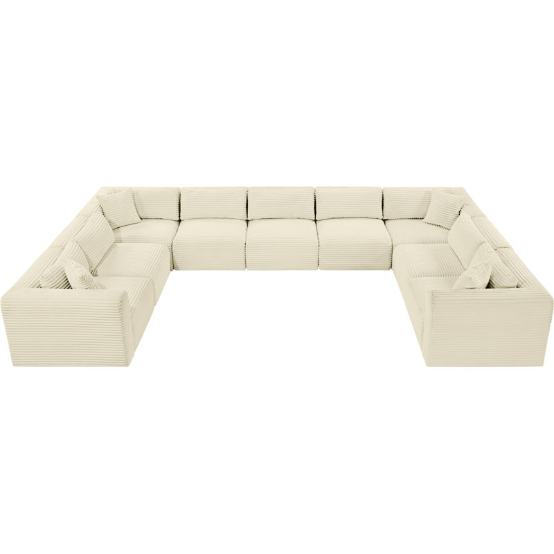 Canapé modulaire Carmean, Velours côtelé texturé crème, 5 sans accoudoirs, 4 en coin