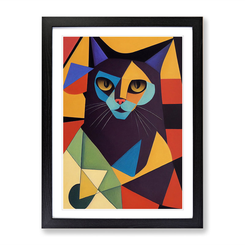 Chancy Cat Cubism Vol.2 - Picture Frame Print, 64cm H x 46cm W, Oak Framed