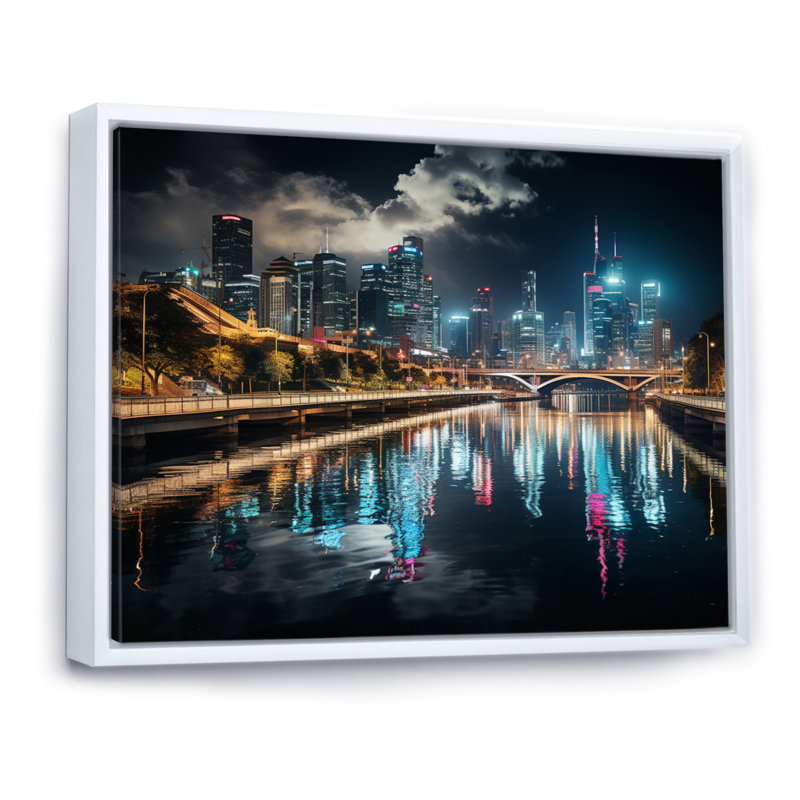 «Houston Beautiful Cityscape Photo», reproduction sur toile, Cadre flottant blanc, H 16 po x l 32 po x P 1 po