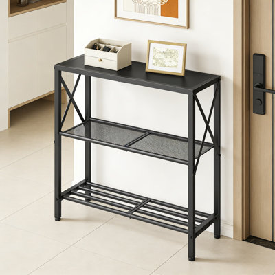 Industrial Console Table With 3-Tier Shelves, Metal Frame Sofa Table For Entryway, Living Room, Foyer, And Hallway