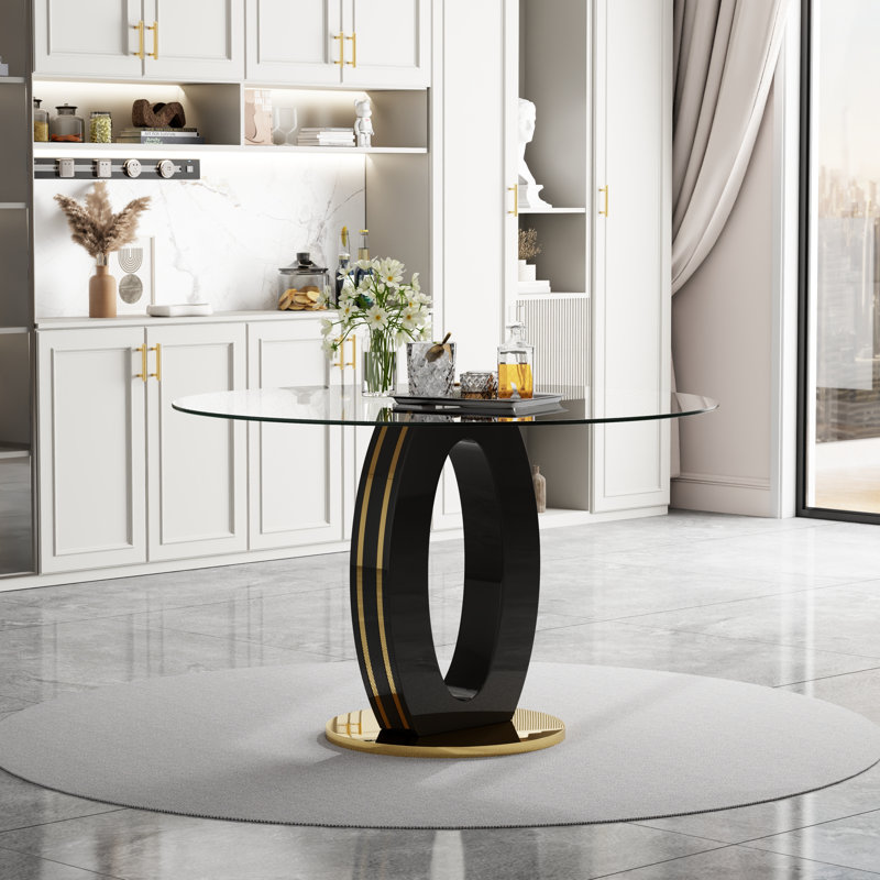 47.2'' Modern Luxury Clear Glass Round Dining Table for 4-6, Modern Kitchen Table with Tempered Glass Top & Stainless Steel Legs, Circle Dining Table for Home, Living Room, Apartment