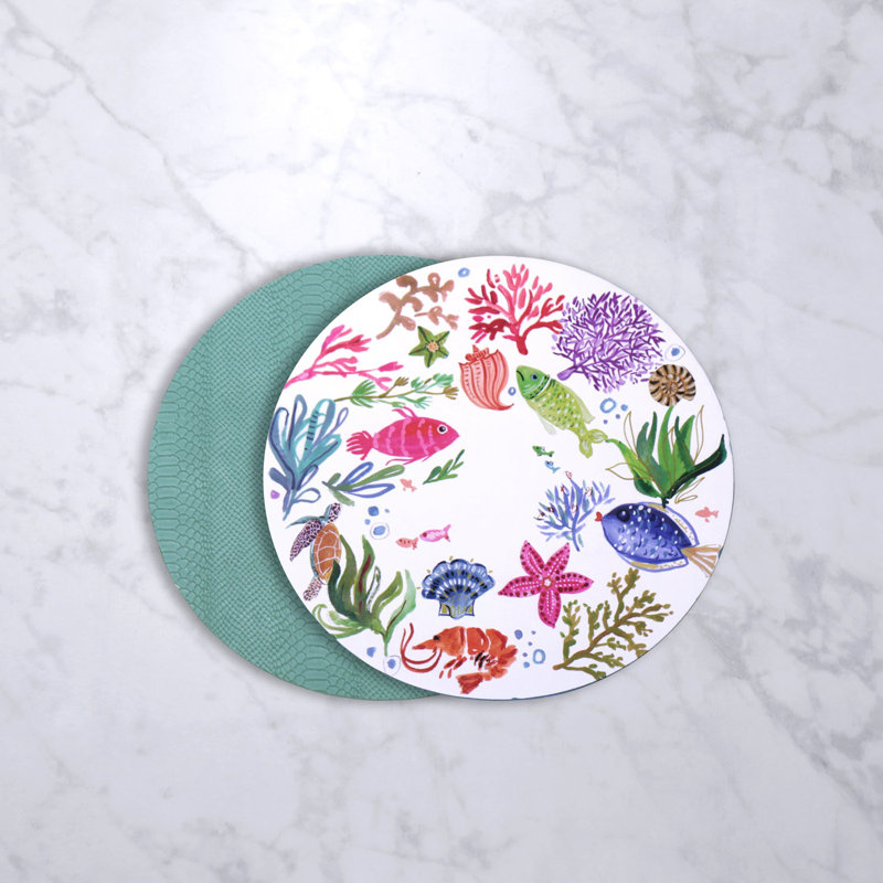 VIDA Coastal Croc Reversible 15.5" Round Placemats