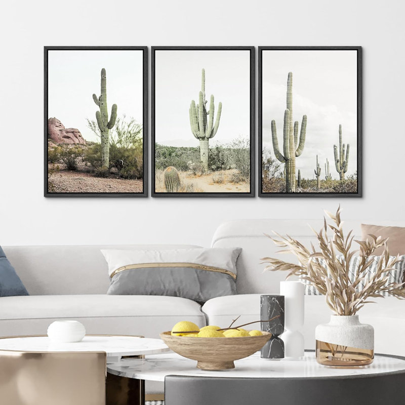 Cactus désert "Southwestern Green Saguaro, H 36 po x l 72 po, Cadre flottant noir