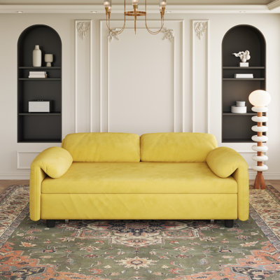 Dual-Purpose Sofa Bed: Elegant Yellow Sofa Transforms Into A Retractable Bed For Your Living Room by Latitude Run