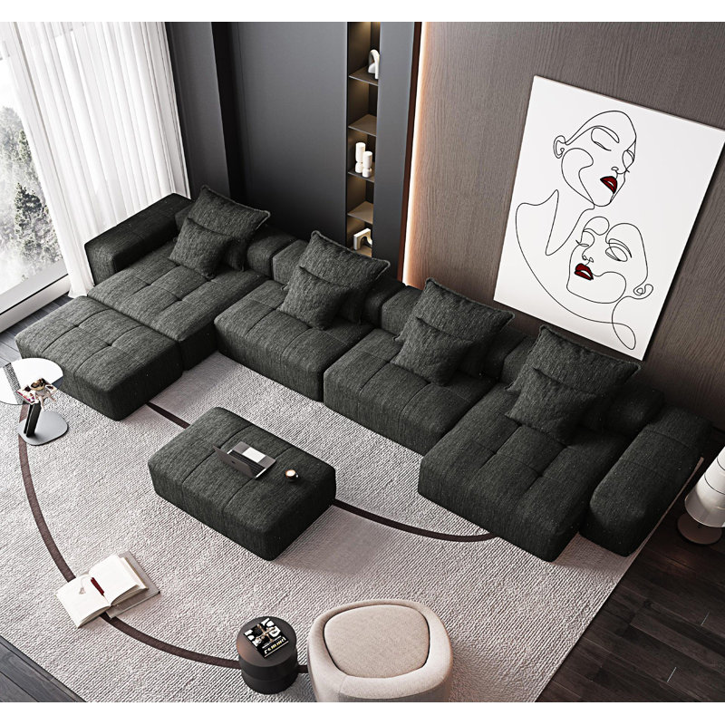 Canapé modulaire surdimensionné moderne avec 8 coussins et 8 canapés, Chenille noir