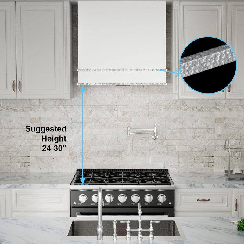 Akicon 30" Stainless Steel 600 CFM Ducted (Vented) Wall Mounted Required Range Hood, White/Nickel