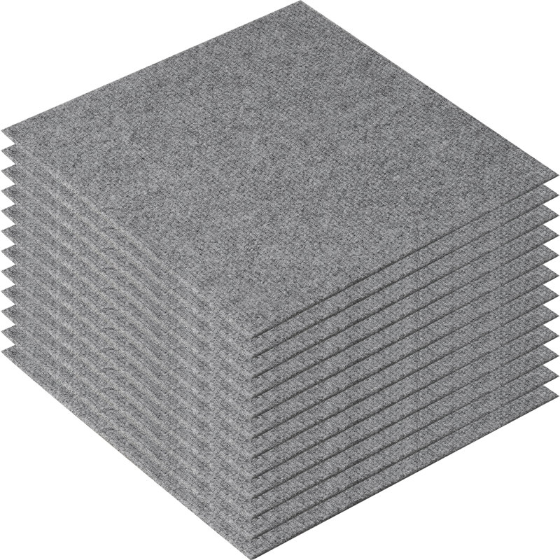 12'' W x 12'' L Textured Cut And Loop Polyester Blend Carpet Tile, Grey
