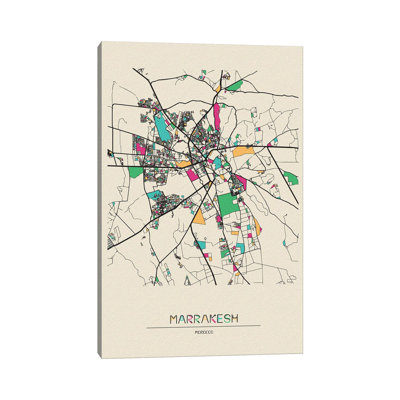 Marrakesh, Morocco Map by Ayse Deniz Akerman - Wrapped Canvas Print