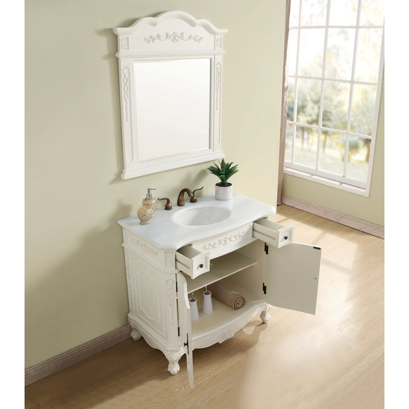 Ensemble de meuble-lavabo simple Lunette, Blanc antique, Ivoire blanc, 36"