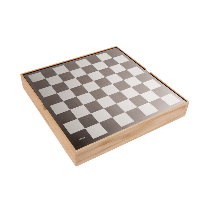 Natural Ashwood and Metal Modern Chess Set with Silver and Black Pieces