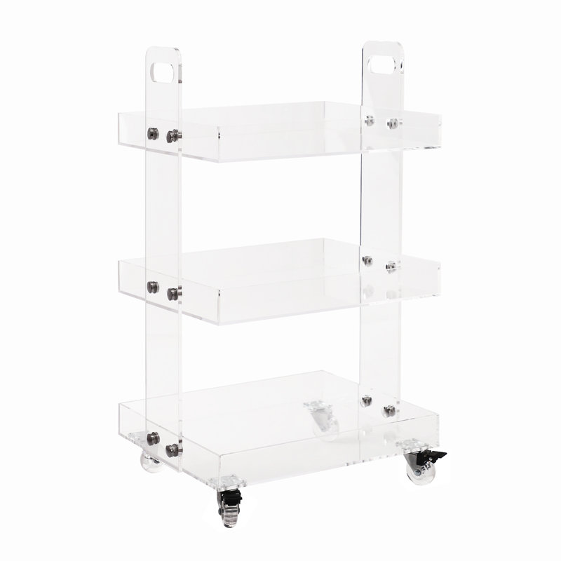 3-Tier Contemporary Lightweight Clear Acrylic Multifunction Storage Utility Rolling Cart With Wheels