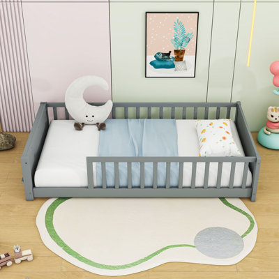Twin Wooden Platform Bed With Guardrails