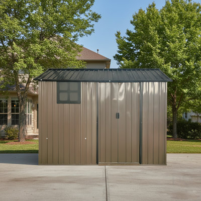 8*6FT Galvanized Steel Outdoor Storage Shed with Sliding Door, Heavy Duty Metal Tool Shed with Window & Vents, Weatherproof Utility Shed for Backyard Patio Lawn