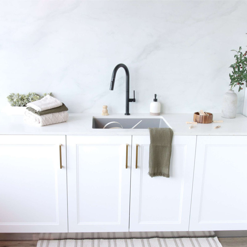 Pietra STYLISH Killarney Dual-Mount 25" Composite Granite Kitchen Sink with Basket Strainer, Gray
