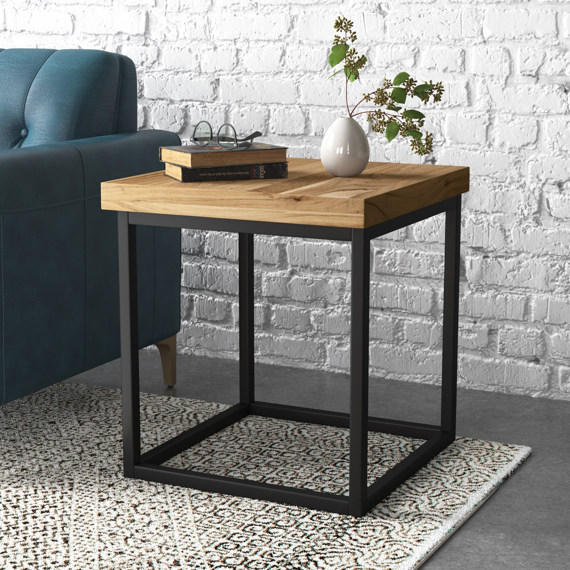 Edmonds Small Steel and Wood End Table, Side Tables