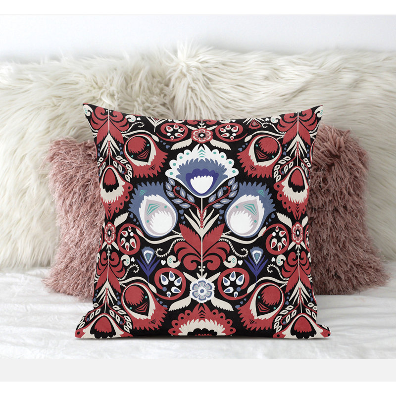 Oreiller fantaisiste avec housse amovible, H 18 po x l 18 po, Rouge / bleu / noir
