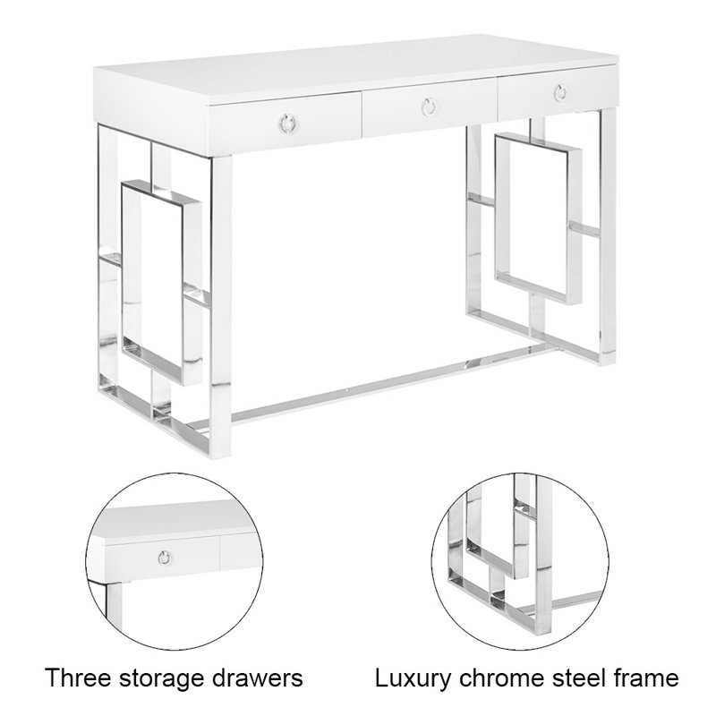 Alasiah Stainless Steel Writing Desk, Chrome