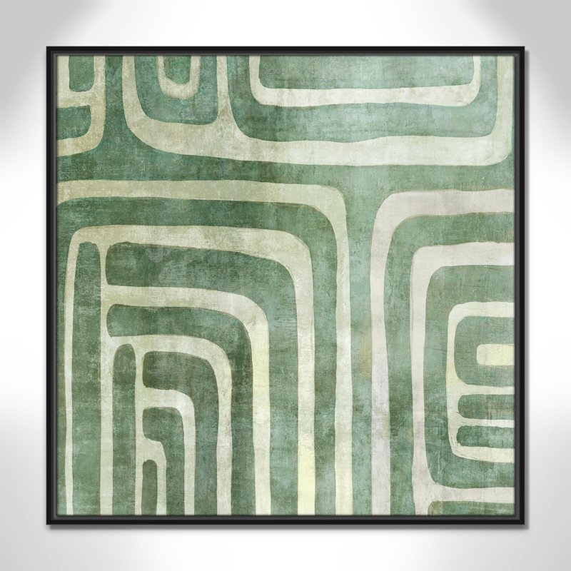 «Whimsical Green II» par Emma Peal, H 31,5 po x l 31,5 po x P 2 po, Pas de tapis, Toile avec cadre flottant noir