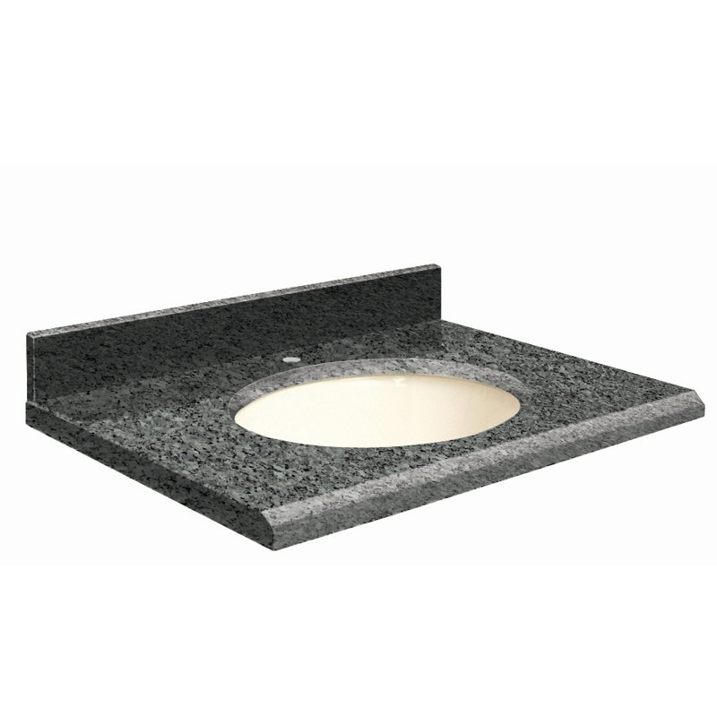 31'' Granite Single Bathroom Vanity Top with Sink, Absolute Black, Biscuit, 8" Centerset