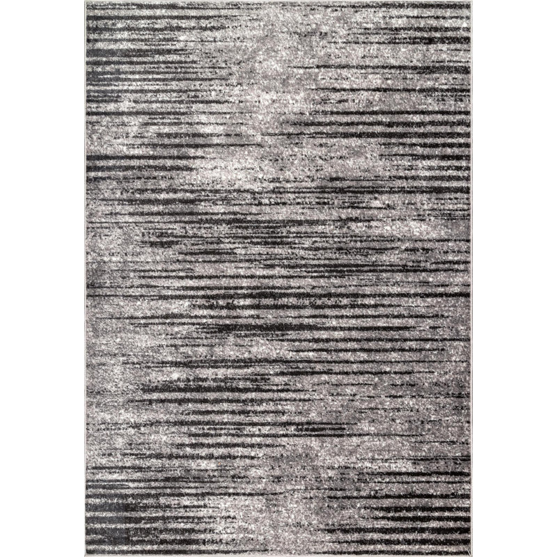 Khadijah Striped Light Gray Area Rug, Rectangle 10' x 14'