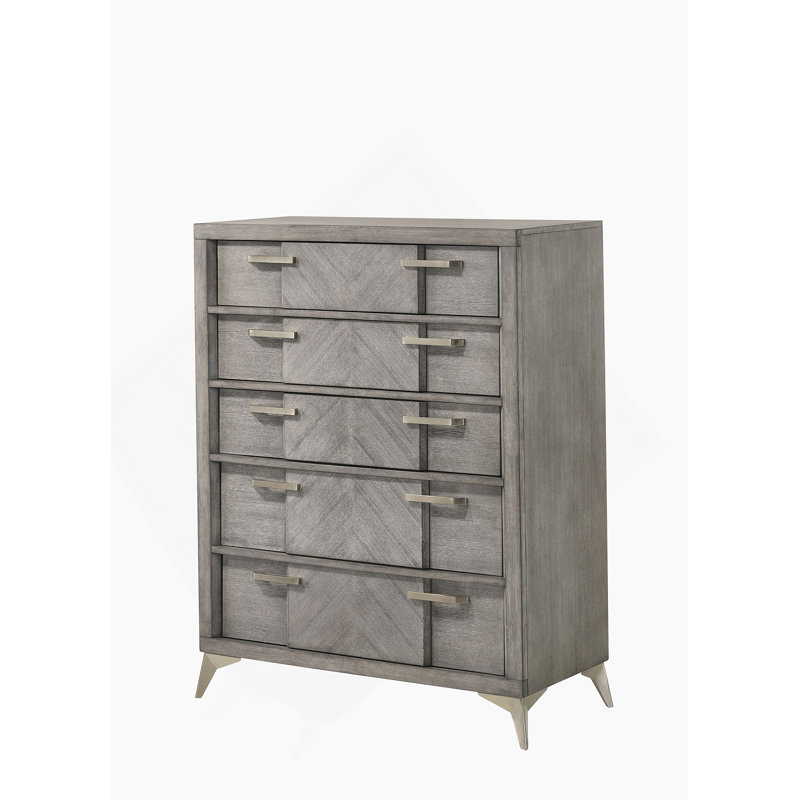 Commode 5 tiroirs en placage assorti gris