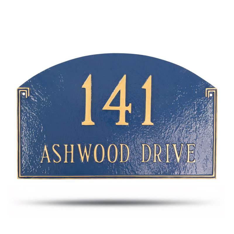 Plaque d’adresse murale sur 2 lignes Georgetown, Marine / Argent, Oui