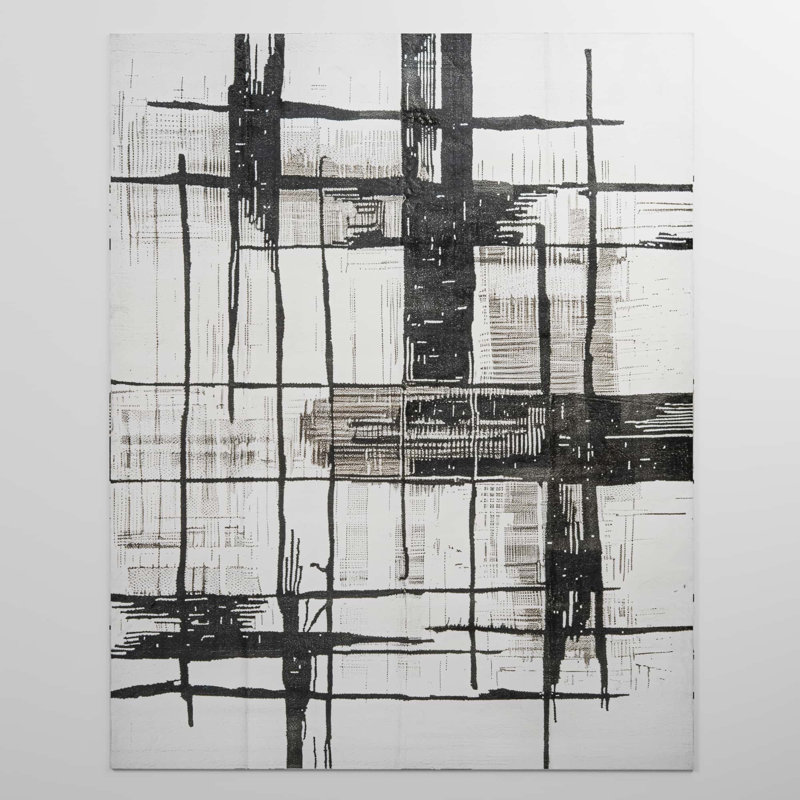 Abstract Non-Slip Machine Washable Modern Area Rug in Black/White for Living Room, Bedroom, Hallway Runner Indoor Rugs