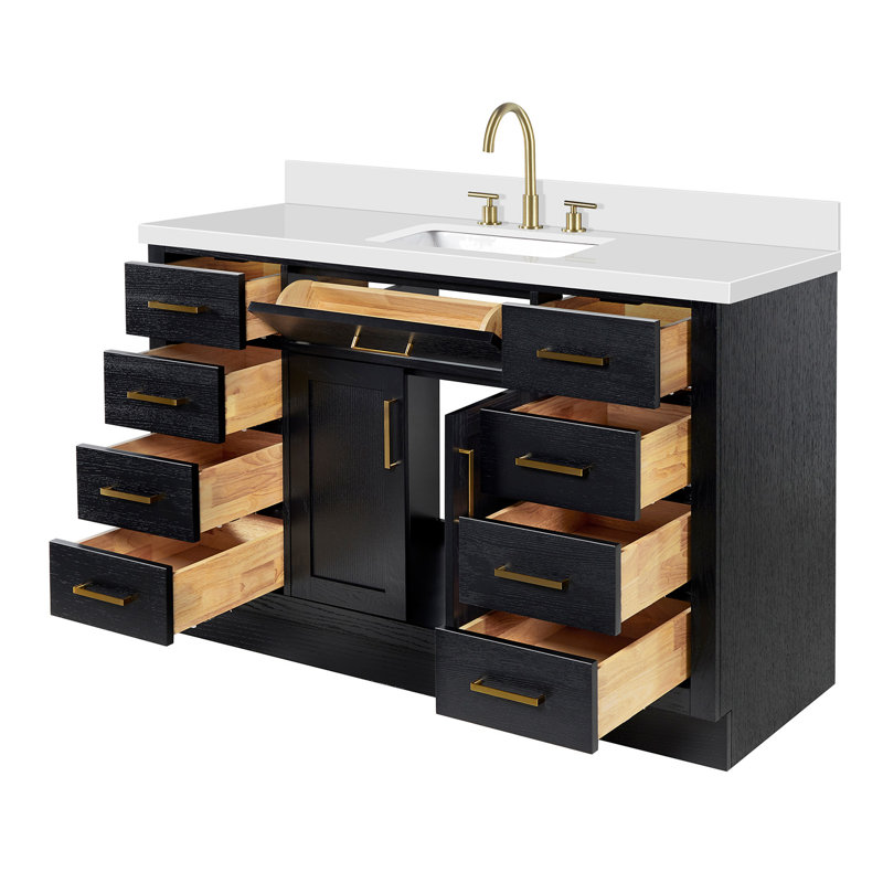 Meuble-lavabo simple en bois massif 54 po avec lavabo à quartz blanc 1,5 po Thornaby, Forme rectangulaire
