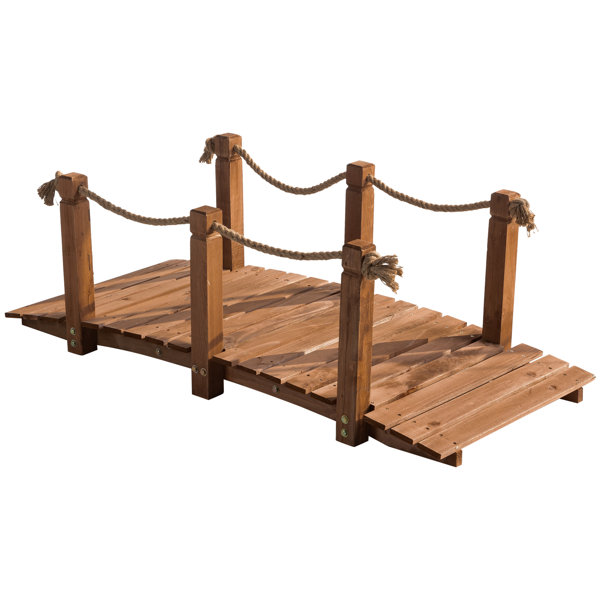 Pont De Jardin En Bois Outsunny - Décoration Romantique 185x72x58 Cm - Orange Vif - Parfait Sur Bassin