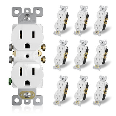 ELEGRP Decorator Receptacle, 15A 125V Standard Electrical Wall Outlet, 2 Pole 3 Wire, Non- Tamper Resistant, NEMA 5-15R, Self-Grounding Residential Gr -  ESR005A-N-0110