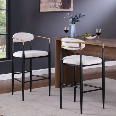 Beige rembourré de 2, hauteur de comptoir avec pieds en fer pour la cuisine, capacité de poids maximale de 260 lb, tabourets de bar Island, forte de 265 lb