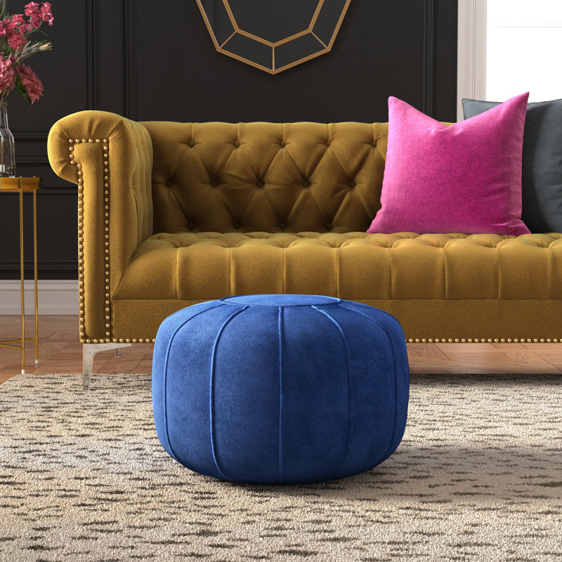 Zebulon Velvet Pouf, Navy