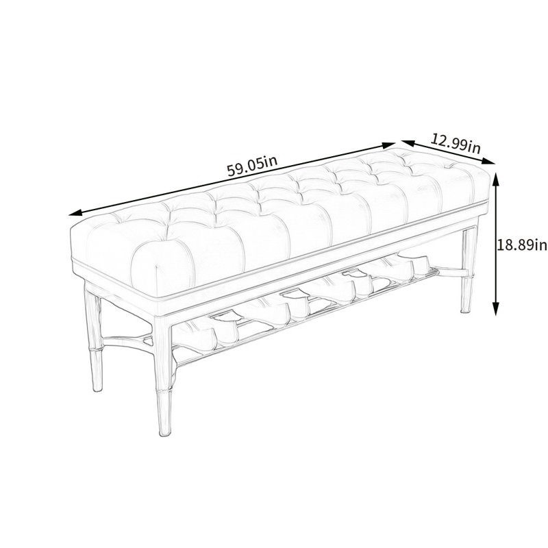 Banc de rangement pour tabouret à porte d'entrée moderne Modern, H 18,89 po x l 59,05 po x P 12,99 po, Orange