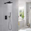 Système de douche thermostatique noir mat avec pomme de douche à effet pluie et à main, valve brute