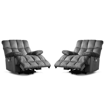 Oversized Power Lift Chair,heated Massage Power Recliner Chair With Usb Port, Electric Recliner With Super Soft Padding(set Of 2)-gray
