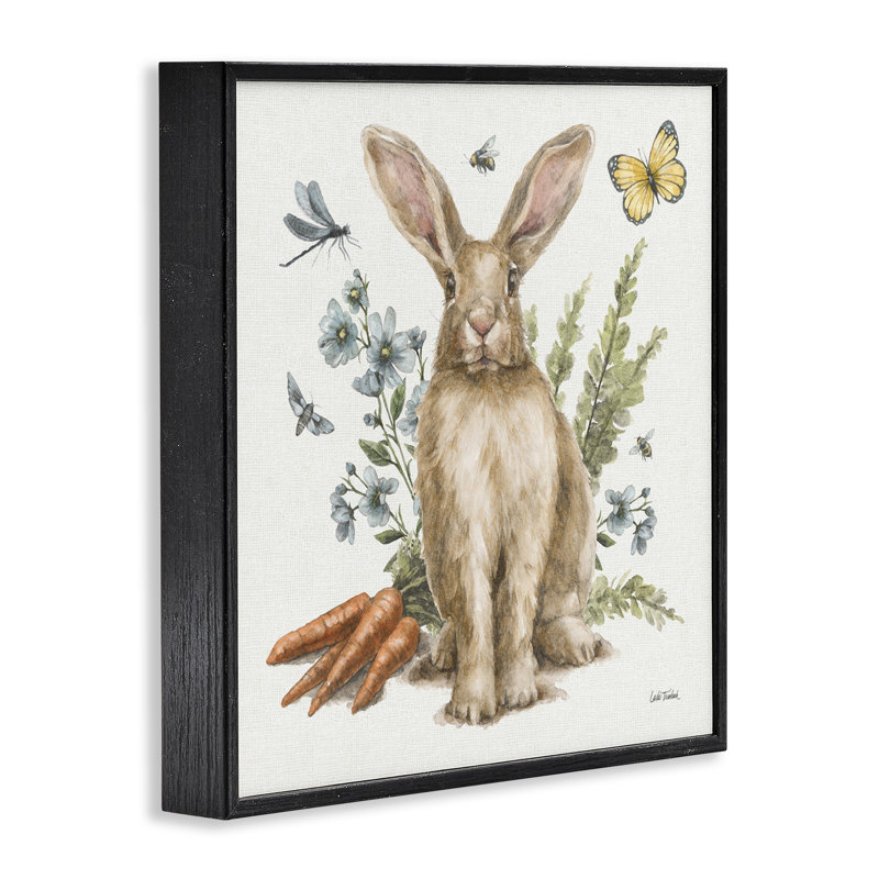 «Rabbit & Garden Patch», estampe numérique encadrée par Leslie Trimbach, H 12 po x l 12 po, Giclée encadrée noir minuit