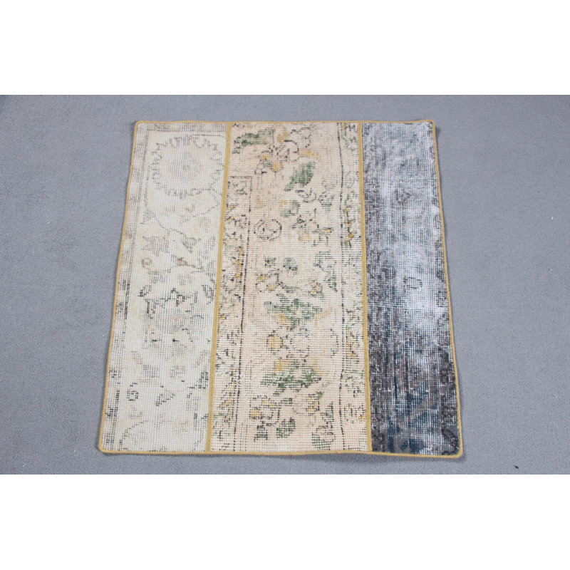 Vintage Turkish Patchwork Rug With Neutral Bohemian Floral Design For Cozy Entryways And Small Spaces