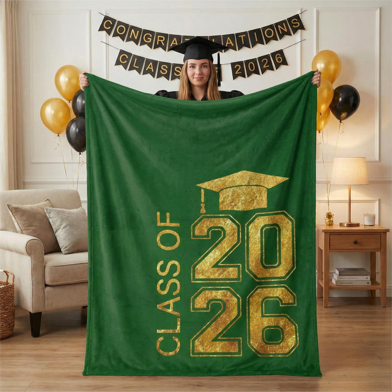 Jeté en flanelle Graduation, Green Gold College High School, Vert/doré, L 40 po x l 30 po