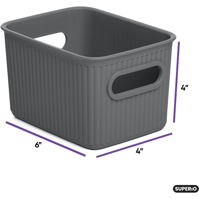 Ensemble de paniers en plastique nervuré, 4, Gris